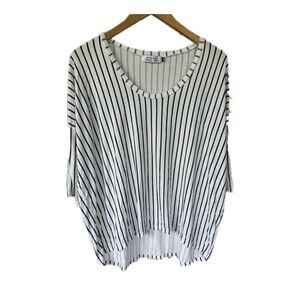 Ava Sky Fighting Eel Hawaiian Aloha Basic Stripe Contemporary Flowy Blouse Top S